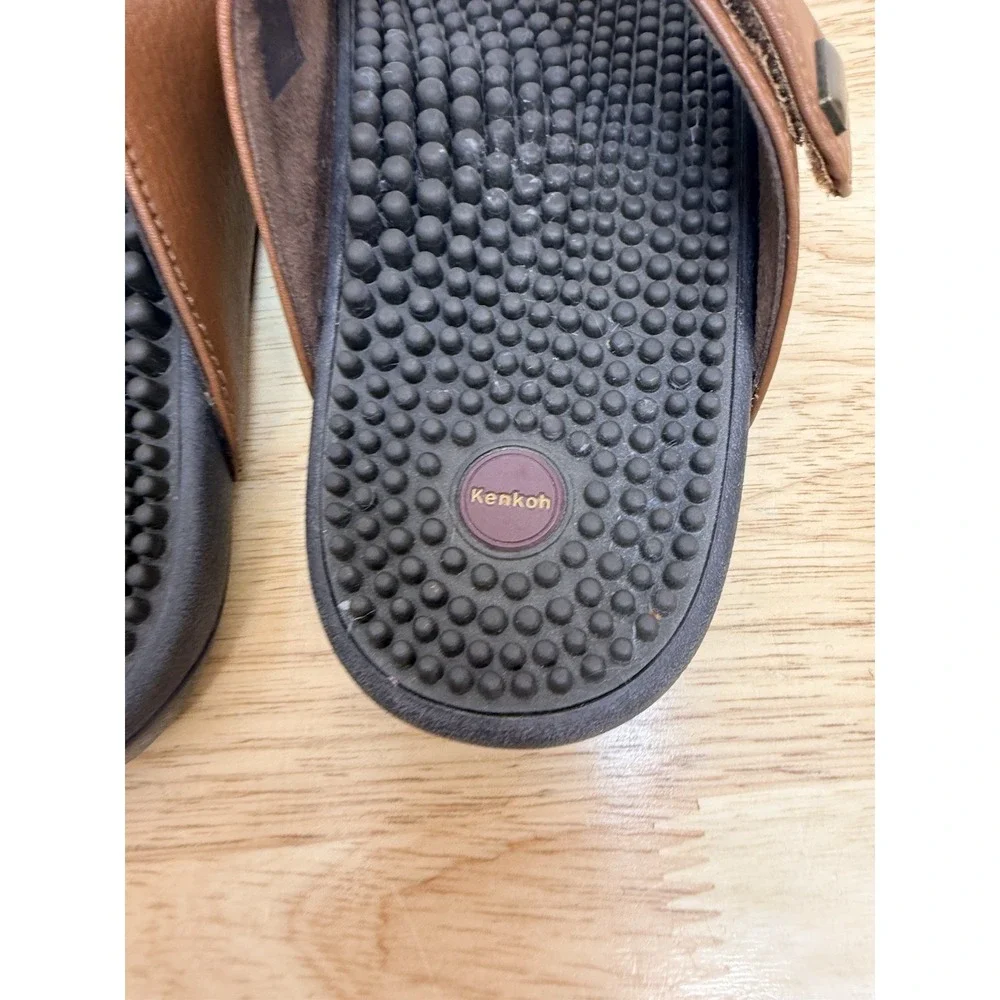 Kenkoh 2319 Women's 9 Massage Sandals Brown Leather Adjustable Slides EU 40 #36